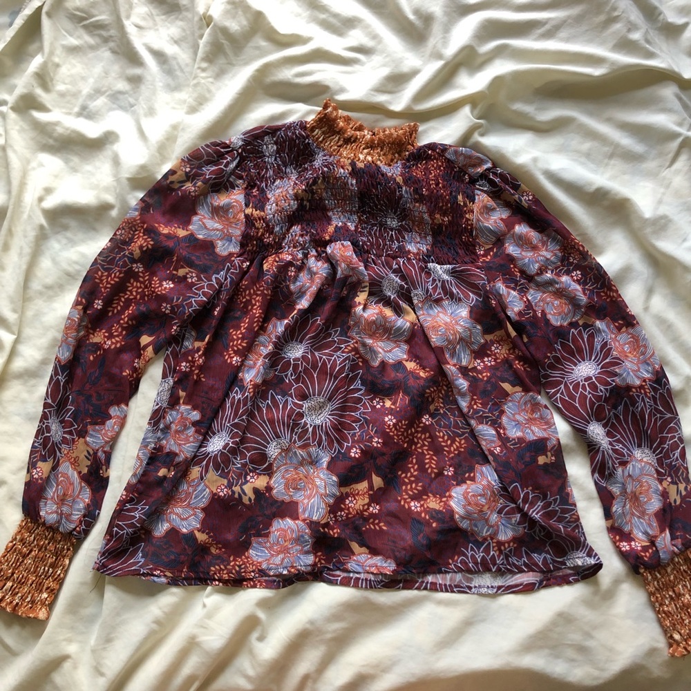 floral “vintage“ high neck long sleeve blouse